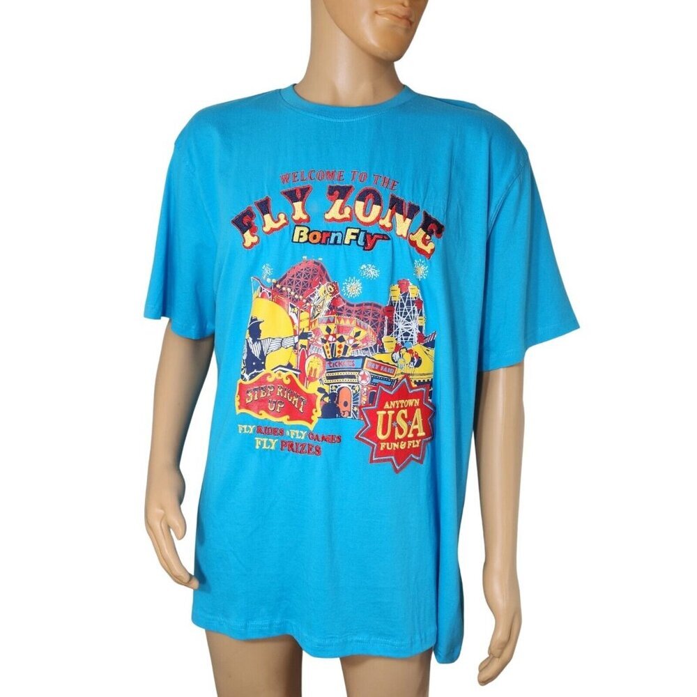 Born Fly Men's "Fly Zone Carnival" Blue Graphic Print T-Shirt Size 2XL (15)